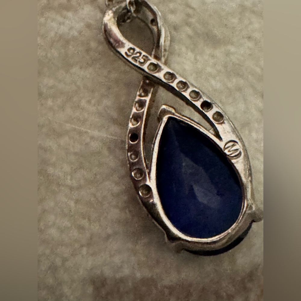 Elegant Blue Teardrop Silver925 (M marking) Pendant Necklace - Picture 4 of 15